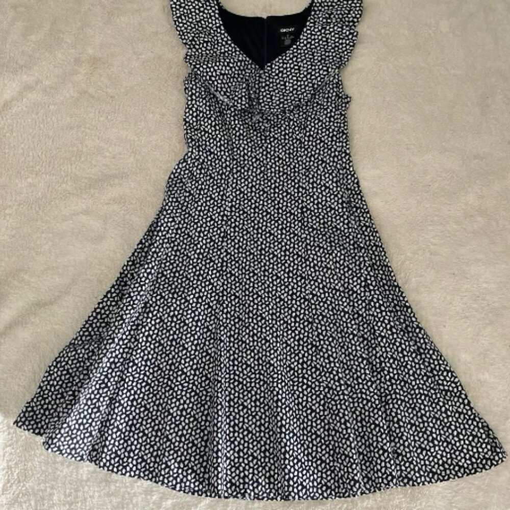DKNY A-Line Fit and Flare Cocktail Dress Navy White Size 2